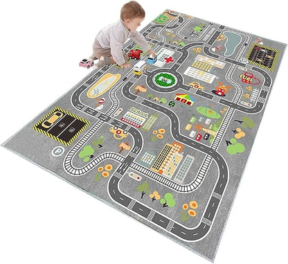 Kids Rug Play Mat for Toy Cars,City Life Road Traffic Educational Carpet,Have Fun Throw Rug,Non-Slip Nursery Rug for Boy and Girl Bedroom 80×160cm/31×63in - LeafyLoom