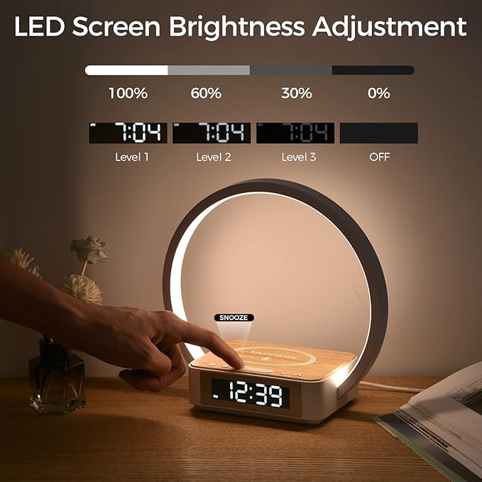 Desk Lamp with Alarm Clock Qi Wireless Charger, Touch Lamp for Bedroom 3 Light Hues, Bedside Lamp 10W Max Wireless Charging Table Lamp LED Eye-Caring Reading Nightstand Light for Living Room - LeafyLoom