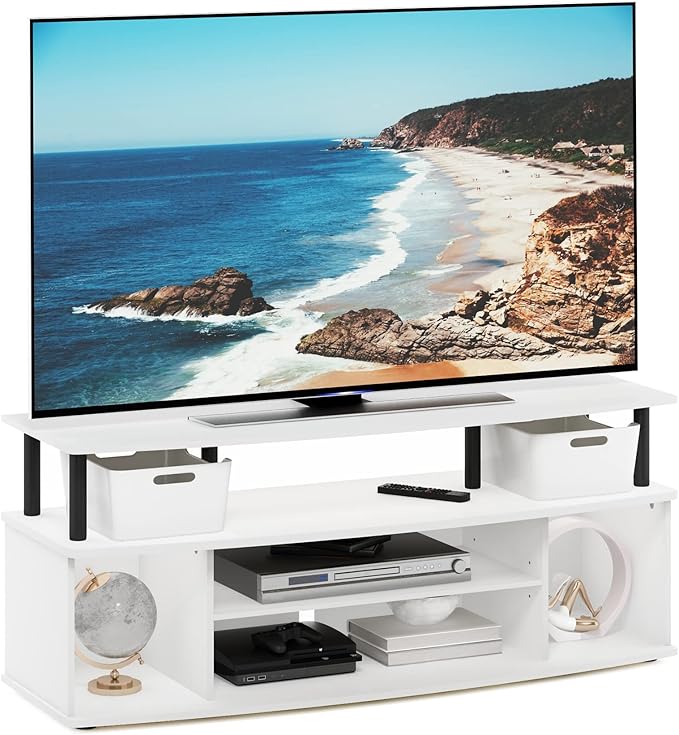 Furinno Jaya Large Entertainment Center Hold up to 55-in TV, Inch, White/Black - LeafyLoom