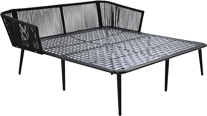 Patio Daybed Set for 2, Outdoor Furniture All-Weather Sofa Sunbed with Adjustable Iron Feet, Woven Nylon Rope Backrest, Washable Cushions and Pillows, for Balcony, Poolside, Gray - LeafyLoom