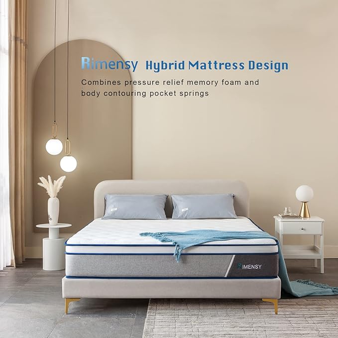 Rimensy King Mattress,14 Inch Hybrid Mattress in a Box,Gel Memory Foam Mattress,Individually Wrapped Pocket Coils Innerspring Mattress for Motion Isolation,Medium Firm,King Size Mattress,76"*80"*14" - LeafyLoom