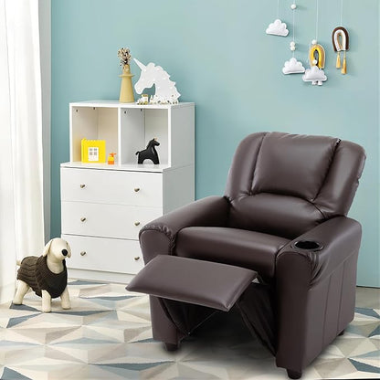 JC HOME CANDY Kids Chair Leather Recliner Sofa Toddler Youth Children Child Ages 3-7, Brown - LeafyLoom