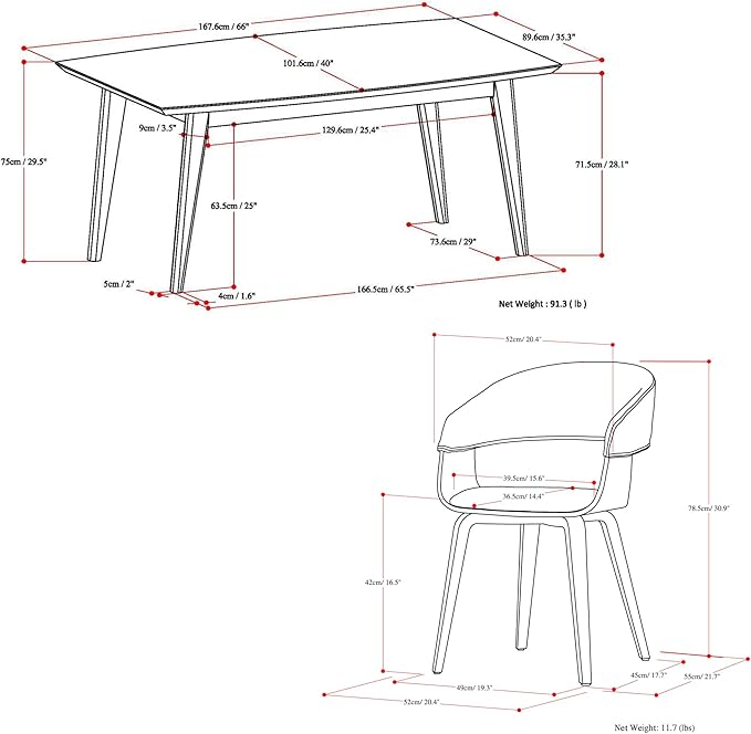 SIMPLIHOME Lowell / Draper Mid Century Modern 5 Pc Dining Set with 4 Upholstered Bentwood Dining Chairs in Grey Linen Look Fabric and 66 inch Wide Table for the Dining Room and Kitchen - LeafyLoom