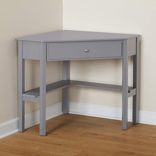 Target Marketing Systems Ellen Corner Desk Drawer and One Storage Shelf for Living Room, Bedroom, or Home Office, Small Computer Table, 42" W x 30" H, Anchor Gray - LeafyLoom