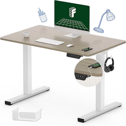 FLEXISPOT Standing Desk Quick Assembly Electric Stand Up Desk Whole-Piece Desktop Ergonomic Memory Controller Height Adjustable Desk(White Frame + 40" Grey Wood Grain Desktop) - LeafyLoom