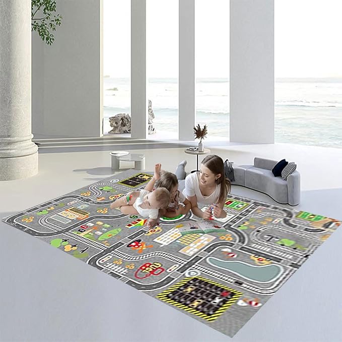 Kids Rug Play Mat for Toy Cars,City Life Road Traffic Educational Carpet,Have Fun Throw Rug,Non-Slip Nursery Rug for Boy and Girl Bedroom 200×300cm/79×118in - LeafyLoom