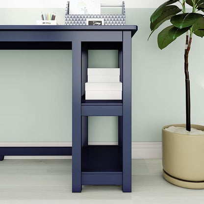 Max & Lily Solid Wood Desk With Shelves, 55 Inches, Blue - LeafyLoom