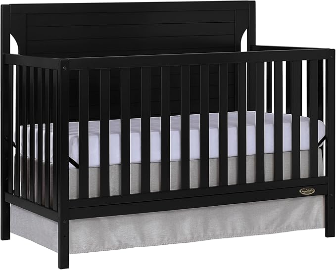 Cape Cod 5-In-1 Convertible Crib In Black, Greenguard Gold And JPMA Certified, Built Of Sustainable New Zealand Pinewood, 3 Mattress Height Positions - LeafyLoom