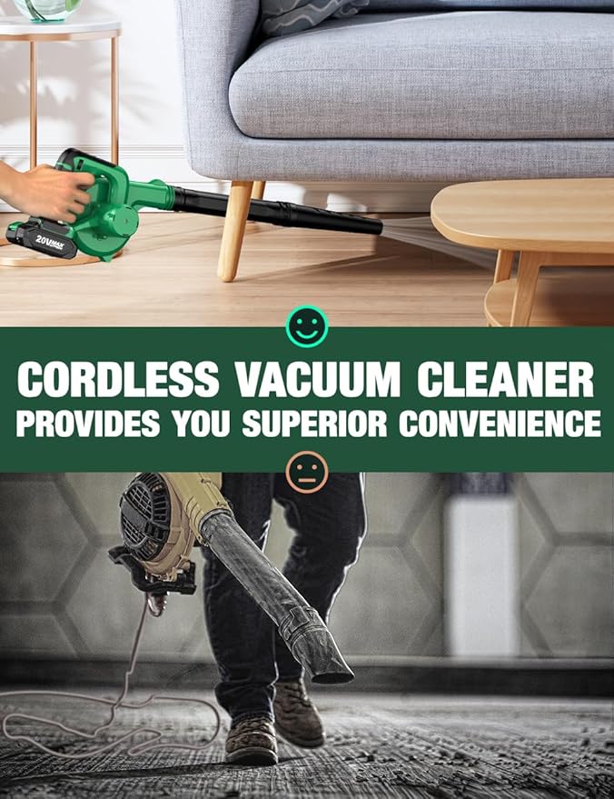 K I M O. Cordless Leaf Blower Vacuum Combo 4 IN 1, 3 Nozzles for Inflation & Compression,3 Modes & Variable Speed, 20000RPM 150MPH, 2X2.0Ah Battery, Extended Tube, Mini Leaf Blowers for Lawn Care|Yard - LeafyLoom