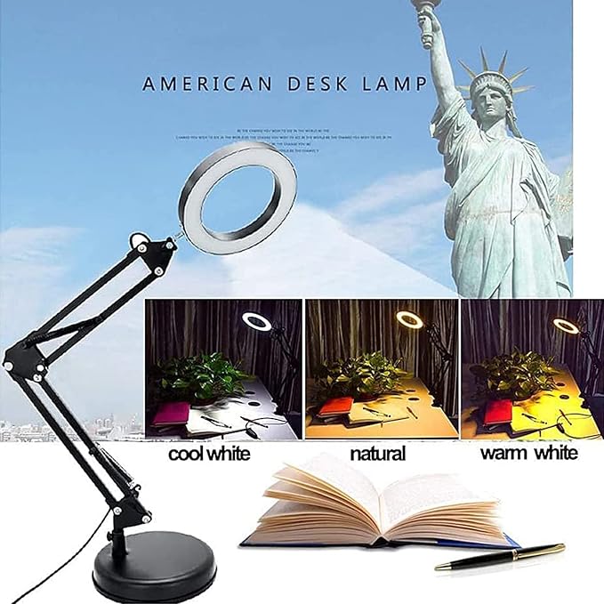 DLLT Dimmable Swing Arm Desk Lamp with Clamp, 68 LED Flexible Architect Work Lamp, 3 Colors 10 Brightness, Adjustable Desk Lamp, Multi-Joint Table Lamp for Study, Office, Computer, Art, Work Lighting - LeafyLoom