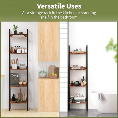 Yoobure Ladder Shelf, 4 Tier Tall Ladder Bookshelf Corner Shelf, Industrial Book Shelf Ladder Bookcase Narrow, Standing Storage Shelves Display Shelf for Bedroom Living Room Office Kitchen Bathroom - LeafyLoom