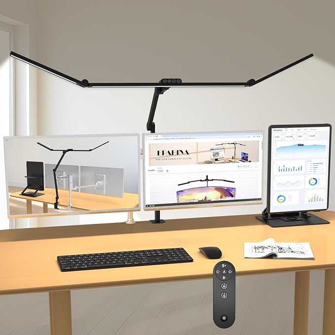 3000 Lumen Ultra Bright Architect Desk Lamp with Clamp, 36W Tall Overhead Led Desk Light for Home Office, 47Inch Long Dimmable Computer Monitor Light Bar with Remote for Table Desktop Drafting - LeafyLoom