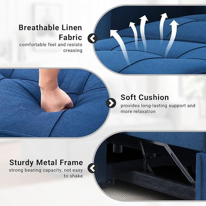 4-in-1 Convertible Sleeper Sofa, Single Pull Out Couch Chair with 6-Level Adjust Backrest Loveseat with Storage and Pillows, Modern Recliner for Living Room Apartment Office, Blue - LeafyLoom