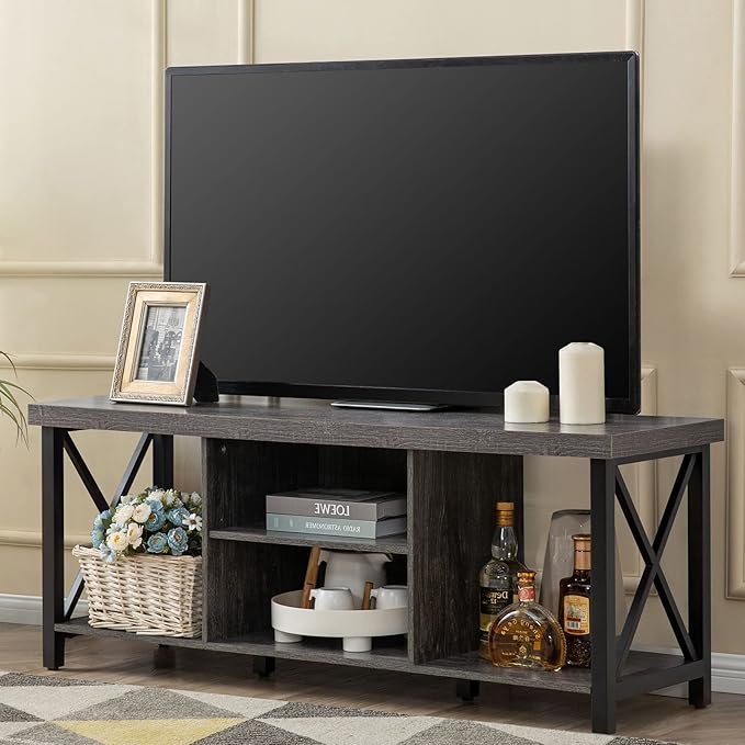 GAZHOME TV Stand for TV up to 55 Inches, TV Cabinet with Open Storage, TV Console Unit with Shelving for Living Room, Entertainment Room, Grey - LeafyLoom