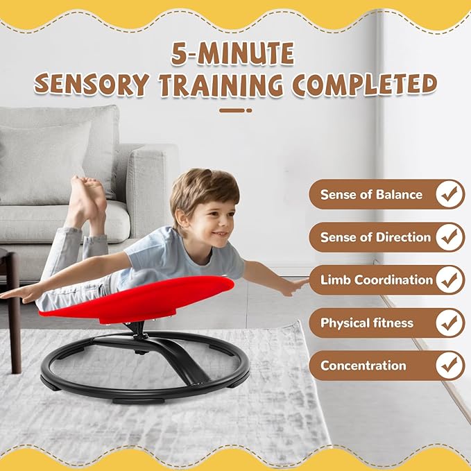 Zhenx Spinning Chair for Kids, Autism Kids Swivel Chair, Kids Sensory Chair, Spinning Chair for Autistic Kids & ADHD Children, Sit and Spin Training Body Coordination(Red) - LeafyLoom