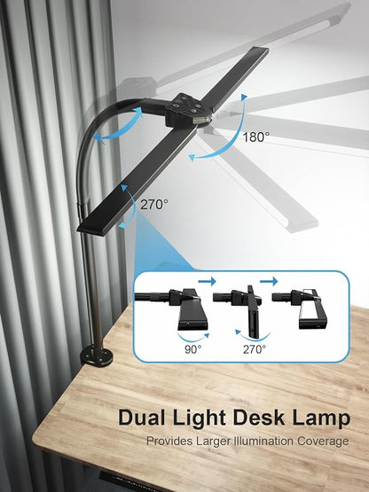 RGB Double Swing Arm Desk Lamp - 24W Ultra Bright Auto Dimming Desk Light, Multi-Angle Adjustment, Touch Control Desktop Lamp- Ideal for Home Office, Gaming, Reading, Work - LeafyLoom