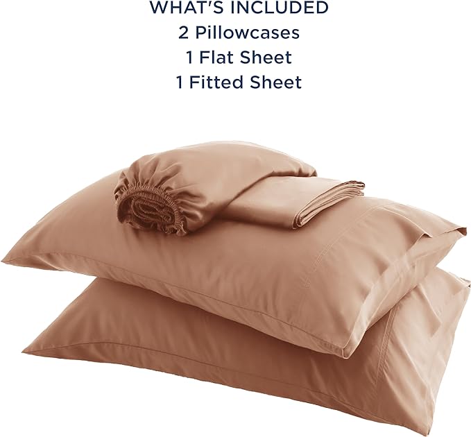 Bedsure Full Size Sheets, Cooling Sheets Full, Rayon Derived from Bamboo, Deep Pocket Up to 16", Breathable & Soft Bed Sheets, Hotel Luxury Silky Bedding Sheets & Pillowcases, Taupe - LeafyLoom