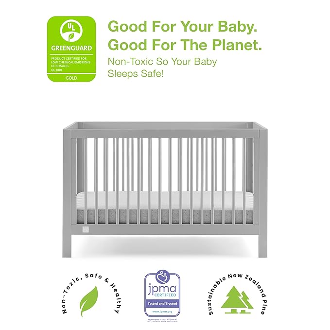 babyGap by Delta Children Charlie 6-in-1 Convertible Crib TrueSleep Crib and Toddler Mattress (Bundle), Grey - LeafyLoom