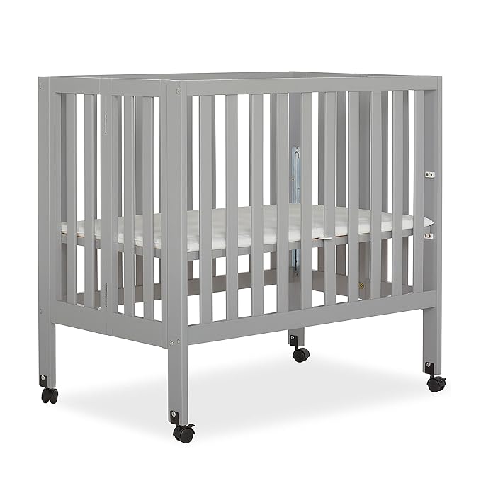 Jett Non-Full Size Folding Convertible Crib, Lightweight Portable Crib, Three Adjustable Mattress Height Settings, Easy to Fold Travel Crib, 1.5” Mattress Pad Included - LeafyLoom