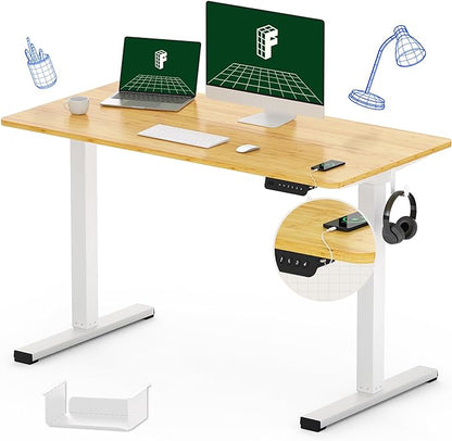 FLEXISPOT Adjustable Desk Quick Assembly Electric Standing Desk with 48 x 24 Inches Whole-Piece Ergonomic Memory Controller Sit Stand Desk(White Frame + 48" Bamboo Texture Desktop) - LeafyLoom