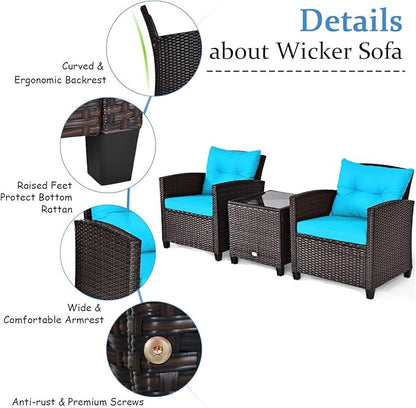 3 PCS Patio Furniture Set, OneSize, Turquoise - LeafyLoom