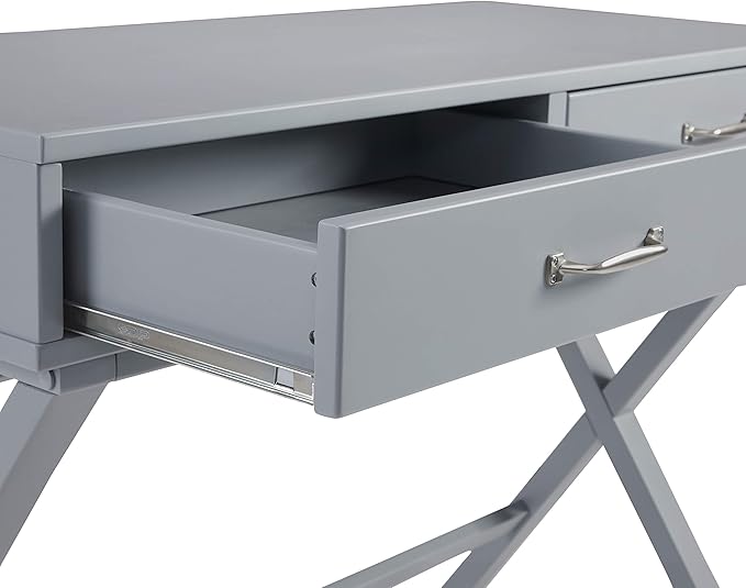 Linon Grey Campaign Style Sawyer Desk - LeafyLoom