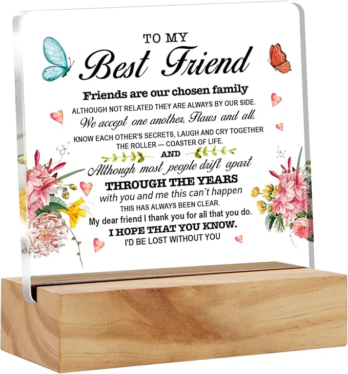 Best Friend Gift Friendship Desk Decor Friends are Our Chosen Family Acrylic Desk Plaque Sign with Wood Stand Home Office Table Desk Sign Keepsake - LeafyLoom