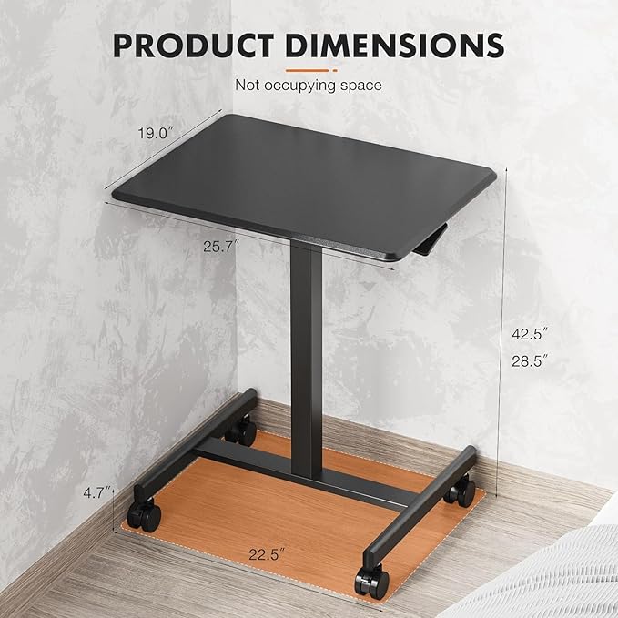 edx Mobile Small Stading Desk - Sit Stand Desk, Portable Rolling Laptop Desk with Lockable Wheels, Computer Workstations, Adjustable Height, Black - LeafyLoom