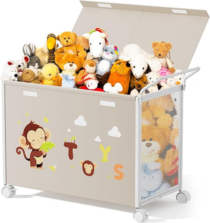 Toy Box Toy Storage - 72L Kids Toy Organizer with Wheels Toy Chest Storage Bins with Lids, Toy Boxes for Girls Boys, Stuffed Animals, Clothes, Bedroom, Living Room （beige） - LeafyLoom