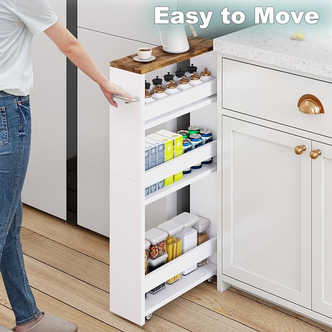 MARTY Rolling Storage Cart 4-Tier White Kitchen cart on Wheels,Slim Storage Cart with Handle Slide Out Utility Cart Shelving Unit Organizer Trolley for Laundry Narrow Places Bathroom Small Corner - LeafyLoom