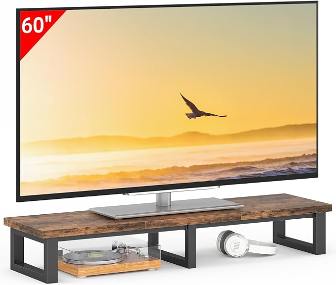 45" Large TV Riser for 32-60 inch TV, TV Riser Stand Shelf with Steel Legs,Tabletop TV Stand Riser for Home Office,Rustic Brown - LeafyLoom