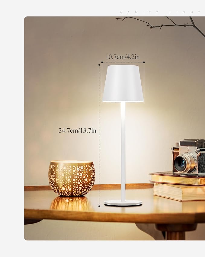 2Pack Cordless Table Lamp, 5200mAh IP54 Waterproof Rechargeable Battery Desk Lamp, 3 Color Stepless Dimming Up, Battery Operated Lamp for Kitchen/Bedside/Outdoor/Restaurant/Camping (White) - LeafyLoom