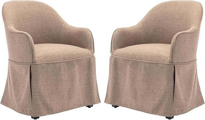 COLAMY Modern Accent Dining Chair Set of 2, Barrel Accent Armchair, 20 Inch Dining Chair with Cover, Chair with Back for Kitchen,Dining Room,Camel - LeafyLoom