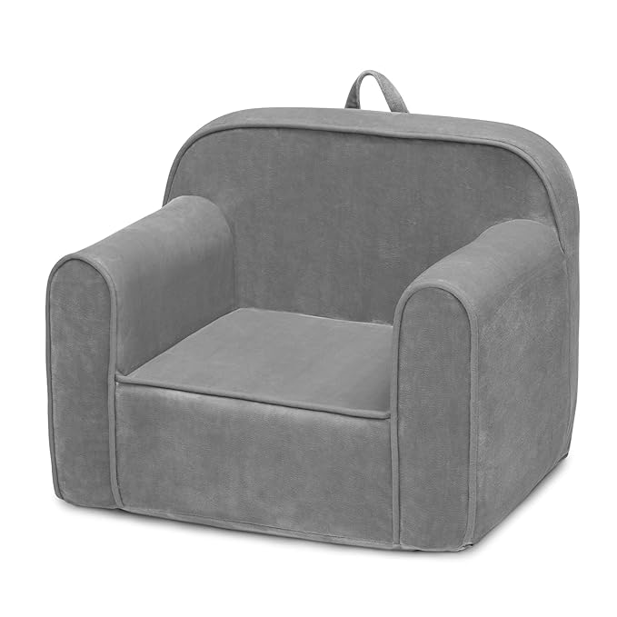 Delta Children Cozee Chair for Kids for Ages 18 Months and Up, Grey Mink Velvet - LeafyLoom