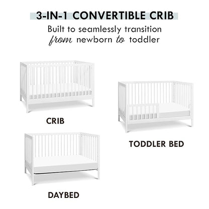 DaVinci Birdie 3-in-1 Convertible Crib, White, Easy Assemble, Greenguard Gold Certified - LeafyLoom