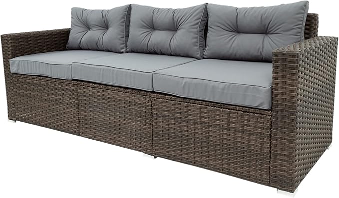 6 Piece Patio Outdoor Furniture Rattan Wicker Conversation Sofa Set with Removeable Cushions and Tempered Glass Table Top for Garden Yark, Lawn, Backyard, Brown - LeafyLoom