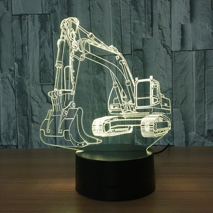 3D Excavator Night Light USB Powered Touch Switch Remote Control Decor Table Desk 3D Lamp 7/16 Color Changing Lights LED Table Lamp Xmas Home Love Brithday Children Kids Decor Toy Gift - LeafyLoom