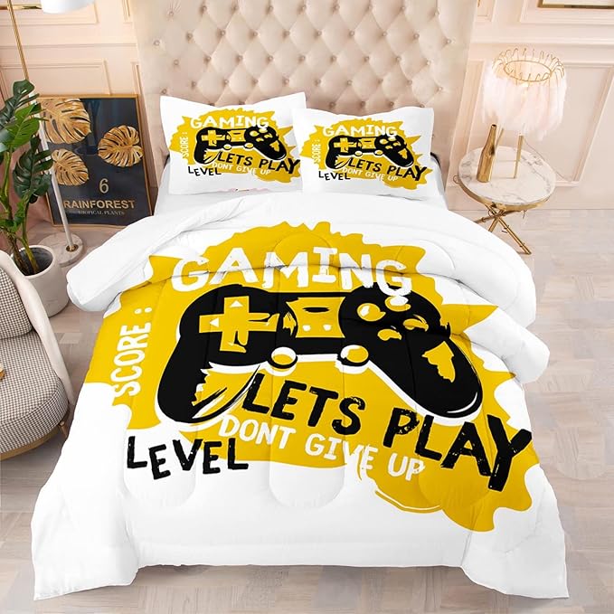 Gaming Comforter for Boys Teen Game Contoller Bedding Set for Kids Lightweight Alternative Quilt for All Season Gamer Home Decor for Kids Bedding - LeafyLoom