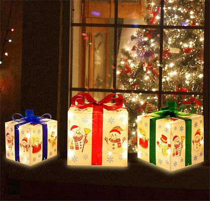 [Large 8.5"x7"x6" Christmas Set of 3 Lighted Gift Boxes Decorations Pre-lit 70 Super-Bright LED with Flashers,for Indoor Outdoor Christmas Tree Skirt Ornament Pathway Holiday Party Home GLOWNOVA