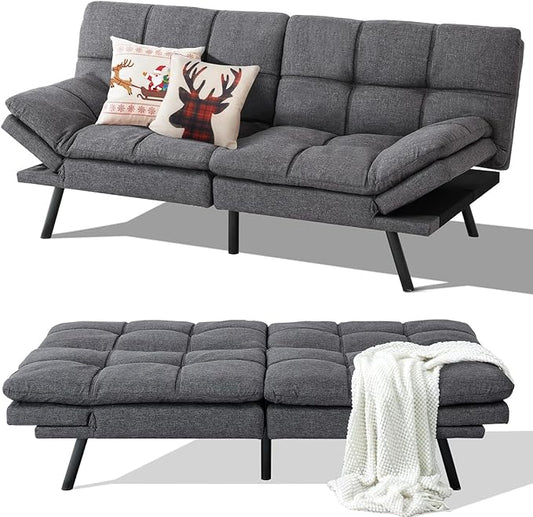 MUUEGM Futon Sofa Bed Couch Convertible Memory Foam Sleeper Love Seat,Modern Daybed for Living Room,Office,Small Space,Apartment,Adjustable Backrests Armrests,71" Sofabed, Pure Grey - LeafyLoom