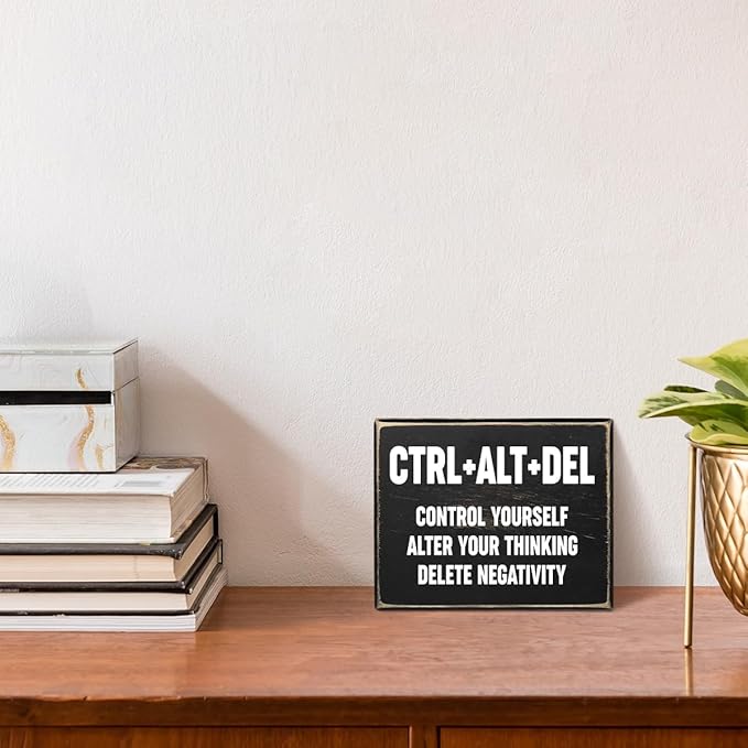 Creoate Home Office Desk Black Decor - Inspirational Farmhouse Wooden Box Sign - Cubicle Decor or Desk Decor for Women - Cute Desk Accessories - Encouragement Gifts - LeafyLoom