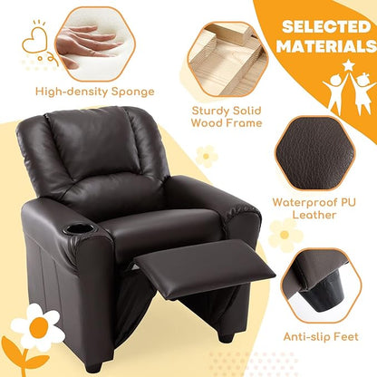 JC HOME CANDY Kids Chair Leather Recliner Sofa Toddler Youth Children Child Ages 3-7, Brown - LeafyLoom