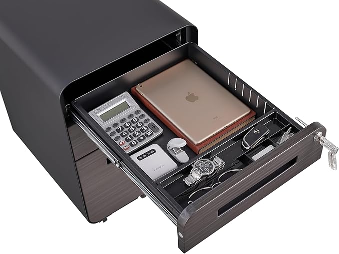 3 Drawer Mobile Desk Office with Lock and Wheels,Versatile Storage Cabinets w/Anti-Tilting Cold Rolled Steel Waterproof Moisture-Proof,for Legal/Letter/A4 Files,Dark Brown - LeafyLoom