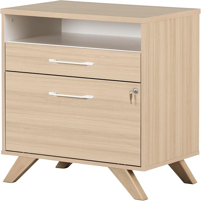 South Shore Helsy 2-Drawer File Cabinet, Lateral, Soft Elm and White - LeafyLoom