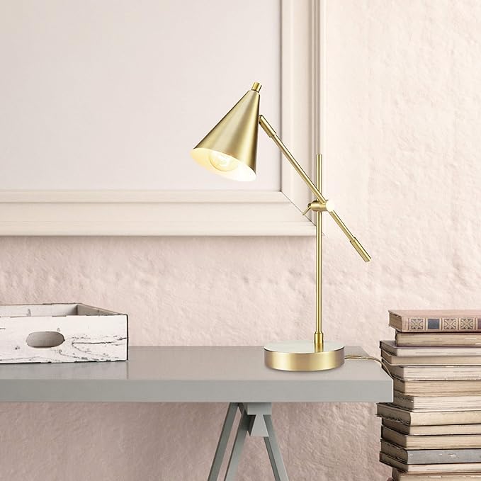 Globe Electric 52887 18" Desk Lamp, Matte Brass, Adjustable Height, Balance Arm, Rotary Switch on Shade, Home Décor, Desk Lamps for Home Office, Home Office Accessories, Adjustable Lamp, Modern - LeafyLoom