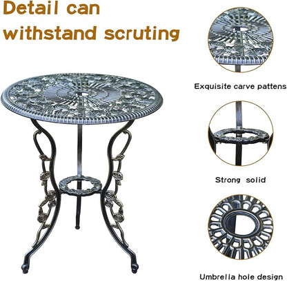 Patio Bistro Set.Rust-Resistant Cast Aluminum Bistro Table Set with Umbrella Hole for Backyard (Rose Copper) - LeafyLoom