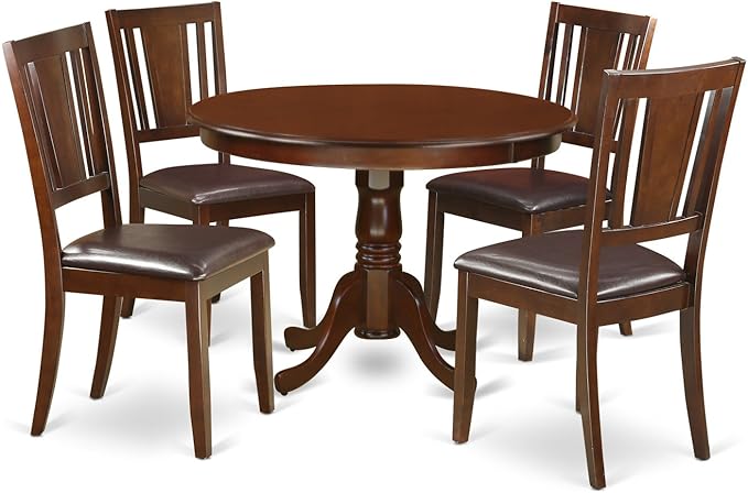 East West Furniture HLDU5-MAH-LC 5 Piece Kitchen Table Set for 4 Includes a Round Dining Room Table with Pedestal and 4 Faux Leather Upholstered Dining Chairs, 42x42 Inch, Mahogany - LeafyLoom