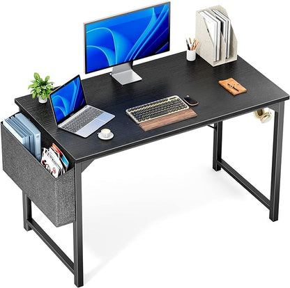 OLIXIS Computer Desk 48 Inch Home Office Work Study Writing Student Kids Bedroom Wood Modern Simple 2 Person PC Table with Storage Bag & Headphone Hooks, Black - LeafyLoom