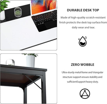 Foxemart 47 Inch Computer Table Sturdy Office Desk, Modern PC Laptop 47” Writing Study Gaming Desk for Home Office Workstation, White and Black - LeafyLoom