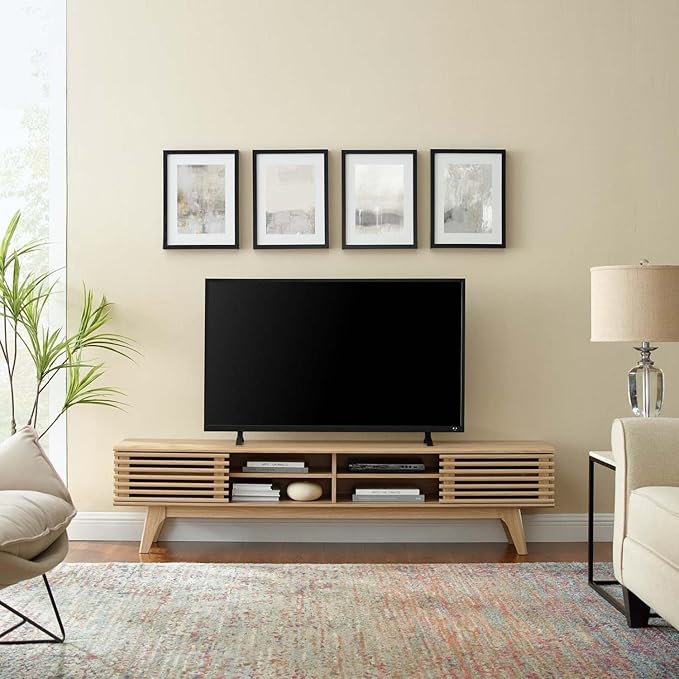 Modway Render Mid-Century Modern Low Profile 70 Inch Media Console TV Stand in Oak, 70" - LeafyLoom